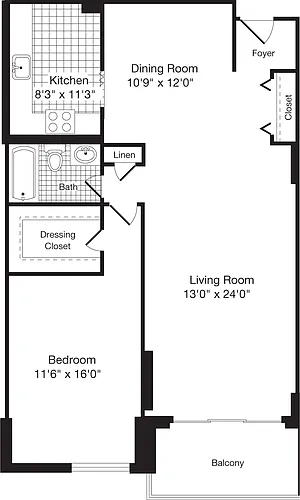 Floor plan 1 Bedroom N