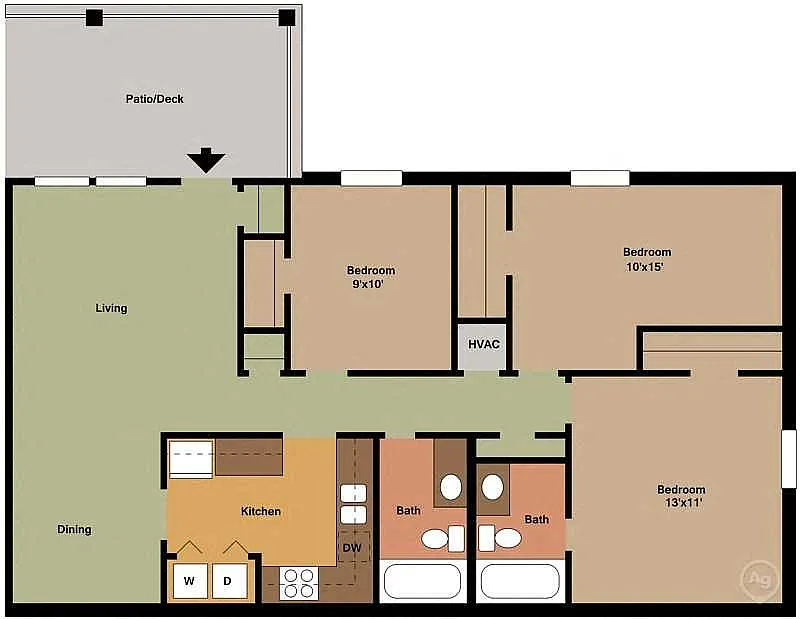 Floor plan 3 Bedroom 2 Bath Aspen Village Mountain Brook