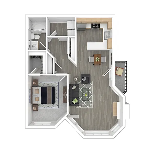 Floor plan 1 BD, 1 BTH C