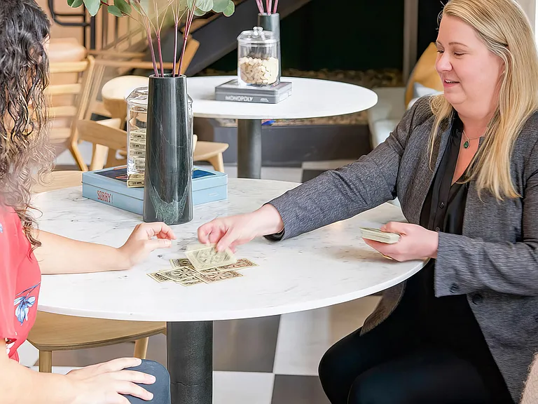 Social space with a variety of tabletop games and cards