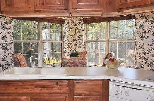 Kitchen with view of back yard