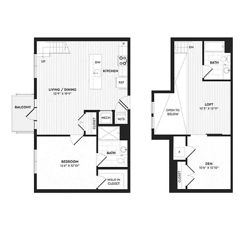 Floor plan A3+L | 1 Bed | 2 Bath | Den+ Loft