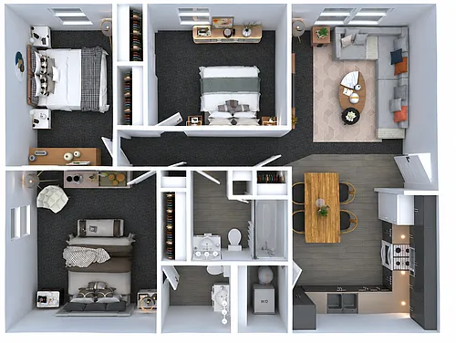 Floor plan 3 Bedroom with in unit Washer and Dryer