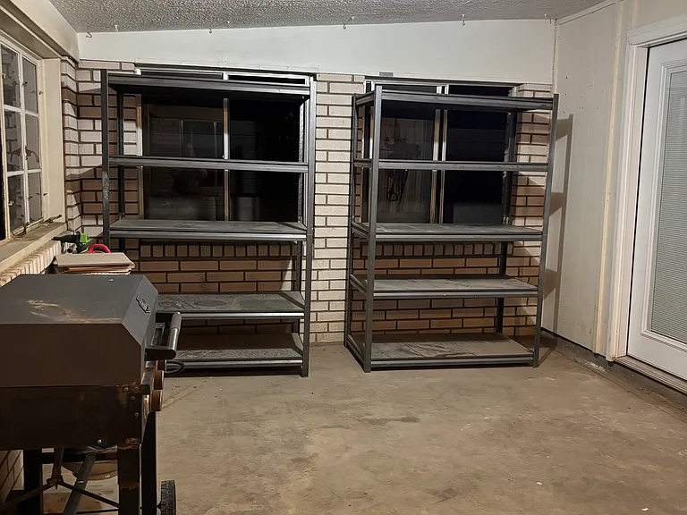 Storage shelves in backyard