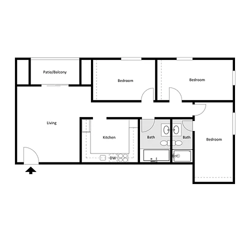 Floor plan 3 BR 2 BA