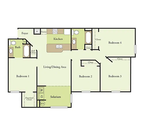 Floor plan 4 Bedroom 2 Bath 60%