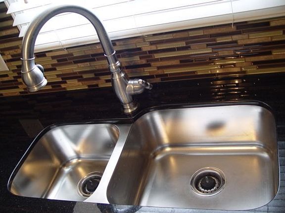 Deep SS Sinks w/ Spray Faucet & Ceramic Back Splash