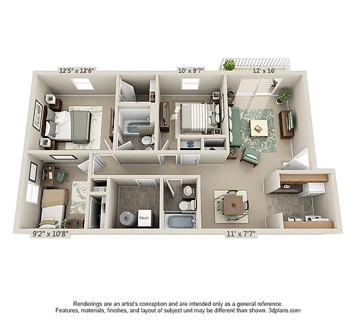 Floor plan Three Bedroom Two Bathroom