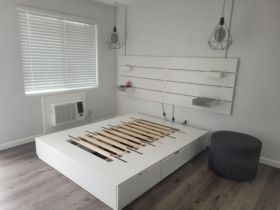 You can also rent the furniture. This is the beautiful bedframe with lights.