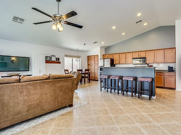 Great room concept, vaulted ceilings
