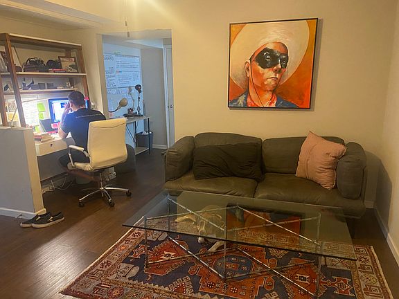 Downstairs living room / office area.