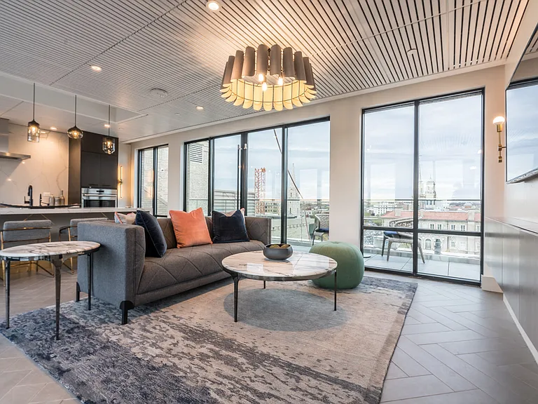 Rooftop clubhouse with beautiful city views and a full kitchen