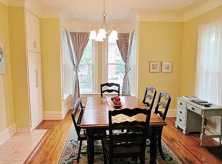 This elegant dinning room boast beautiful original hardwood