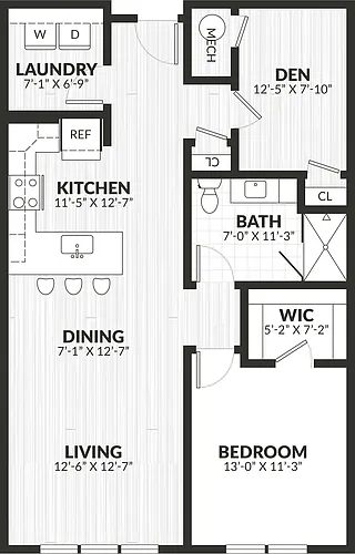 Floor plan 1 Bed/1 Bath Den-a7