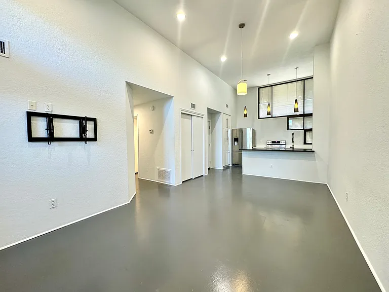 View from living area toward kitchen.