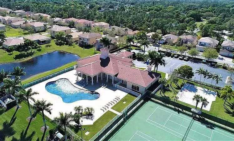 The clubhouse, swimming pool, tennis courts
