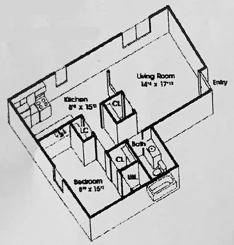 Floor plan 1 Bedroom 1 Bathroom