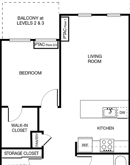 1 Bedroom 1 Bath Floorplan Diagram