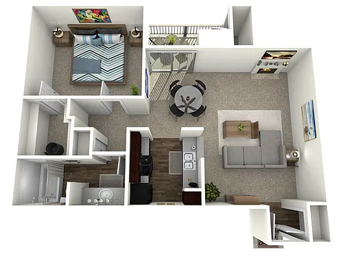 Floor plan 1 Bed, 1 Bath C (60% Income Restricted)