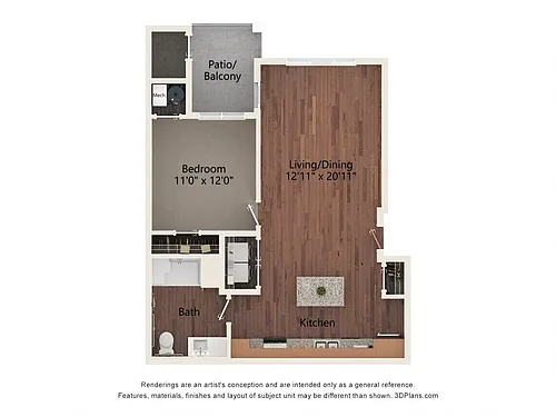 Floor plan One Bedroom - 1AA (Wheelchair Accessible)