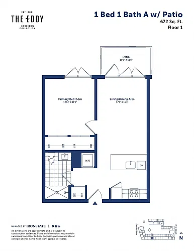 Floor plan 1 Bed 1 Bath With Patio A