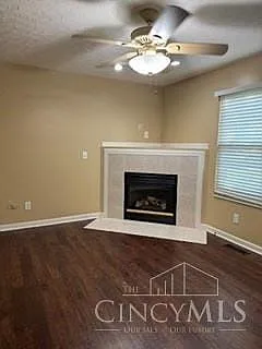 Family room with fireplace.
