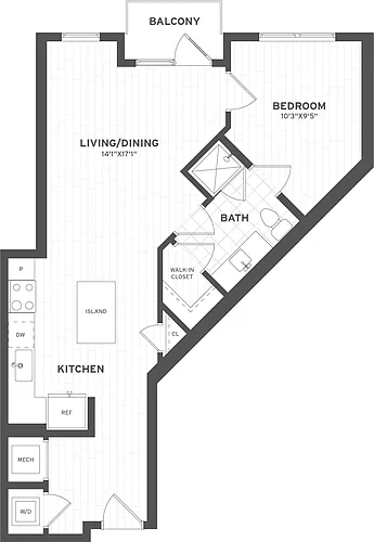 Floor plan 1 Bed/1 Bath-A3
