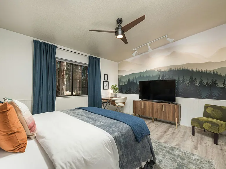 Spacious primary bedroom. Smart TV included!