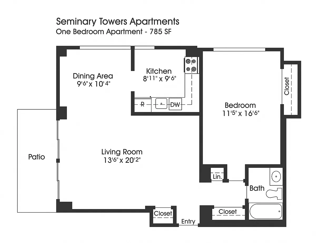 Floor plan 1BR 1BA (785sf)