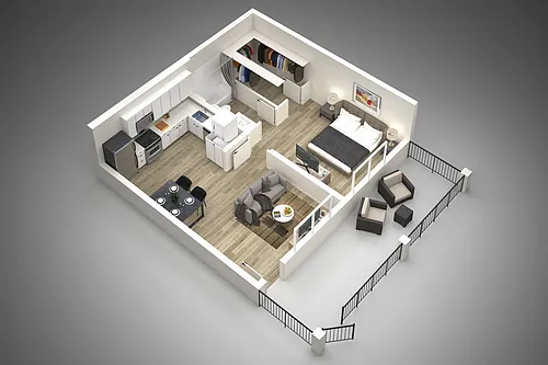 Floor plan One Bedroom - Type C Patio