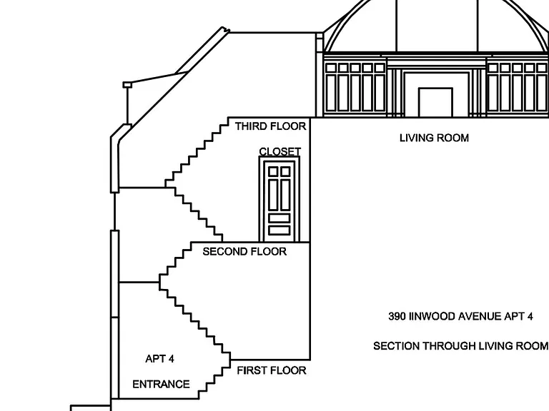 Staircase cross section up to third floor