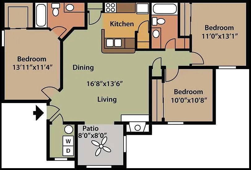 Floor plan E3-3 BR 2BATH