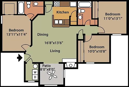 Floor plan E3-3 BR 2BATH