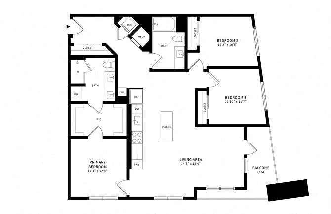 Floor plan 3C w/ Balcony