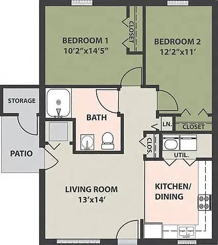 Floor plan 2-Bedroom, 1-Bath