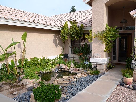 entry way and pond