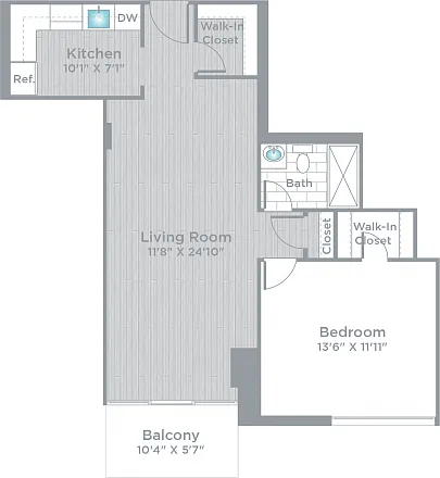 Floor plan 1 Bed 1 Bath_670C
