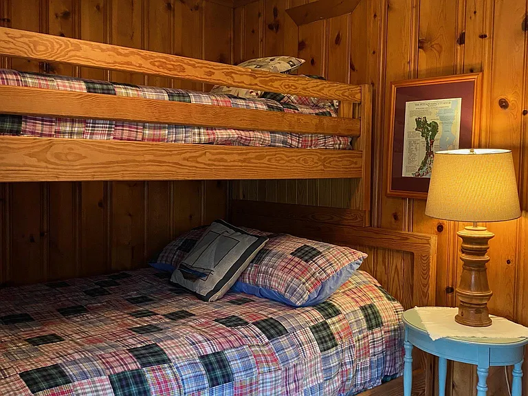Sturdy bunk beds with a very comfortable double on bottom and single on top.