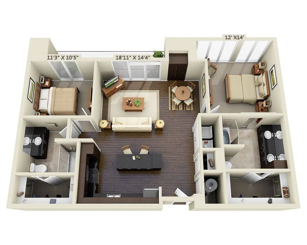 Floor plan Two Bedroom B2E