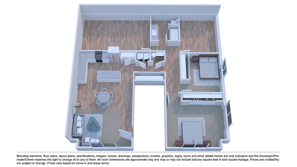 Floor plan 1 BD, 1 BTH D
