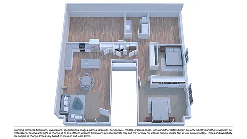 Floor plan 1 BD, 1 BTH D
