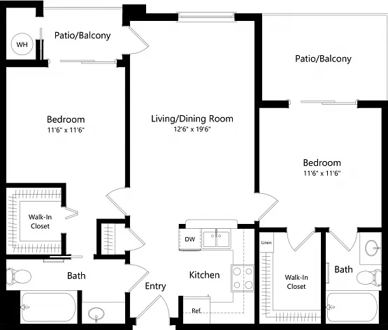 Floor plans are artist's rendering. All dimensions are approximate. Actual product and specifications may vary in dimension or detail. Not all features are available in every apartment. Prices and availability are subject to change. Floor plans are artist