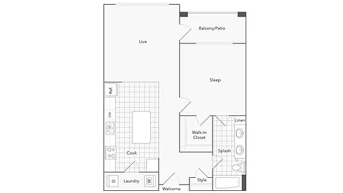 Floor plan 1 Bed 1 Bath Washer Dryer C