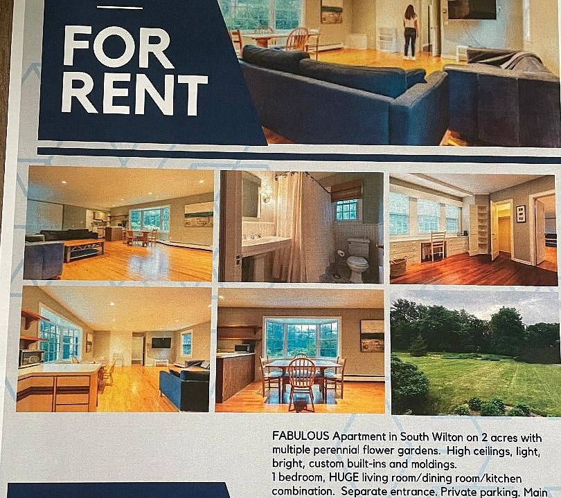 Apartment for rent in South Wilton.
Light, bright, custom built-ins with plenty of storage. IBR. HUGE LR with kitchen/dining combination. WIFI included. Separate entrance park car right outside. A must see.