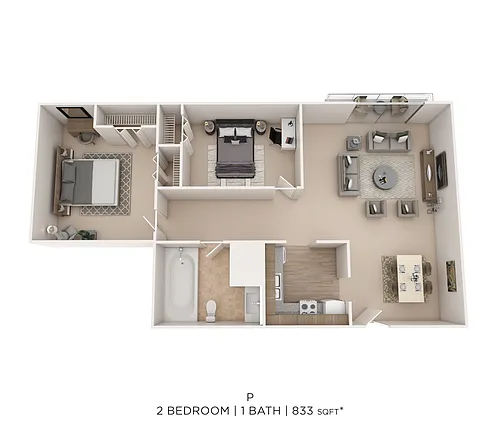 Floor plan Two Bedroom - 833 sqft