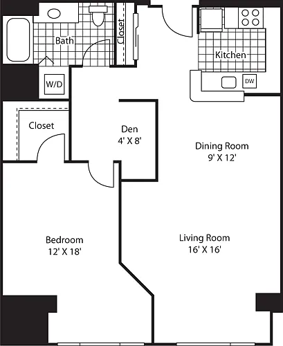 Floor plan One Bedroom 1070