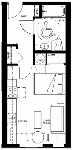Floor plan Studio S2 Accessible