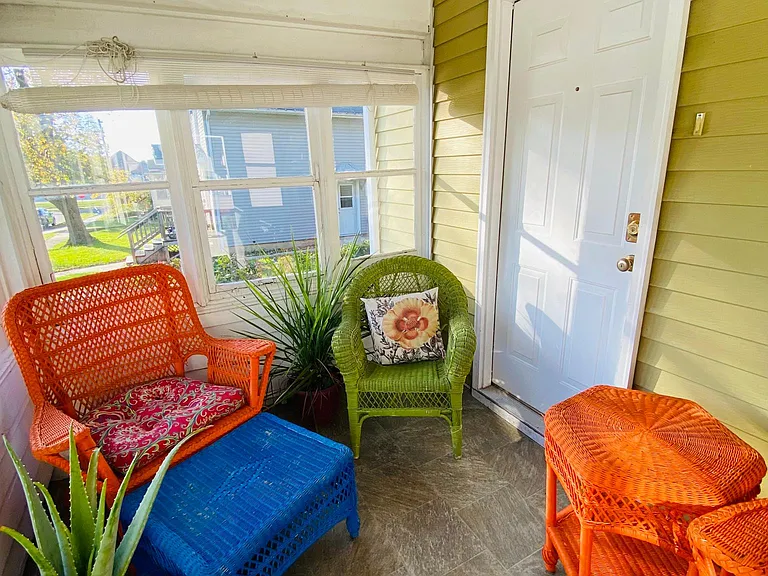 The front door entrance and light