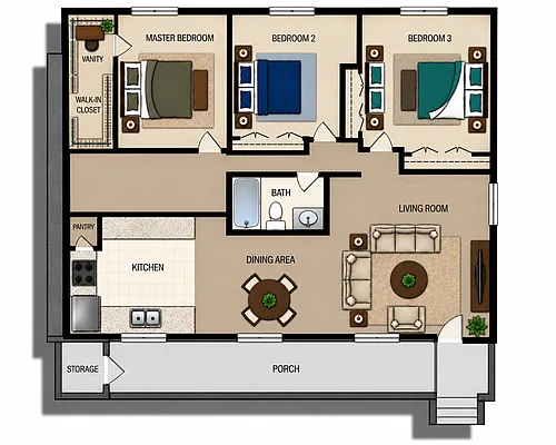 Floor plan 3 Bedroom 1 Bath