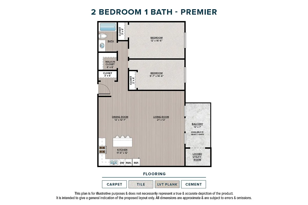 Floor plan 2 Bedroom 1 Bath Premier